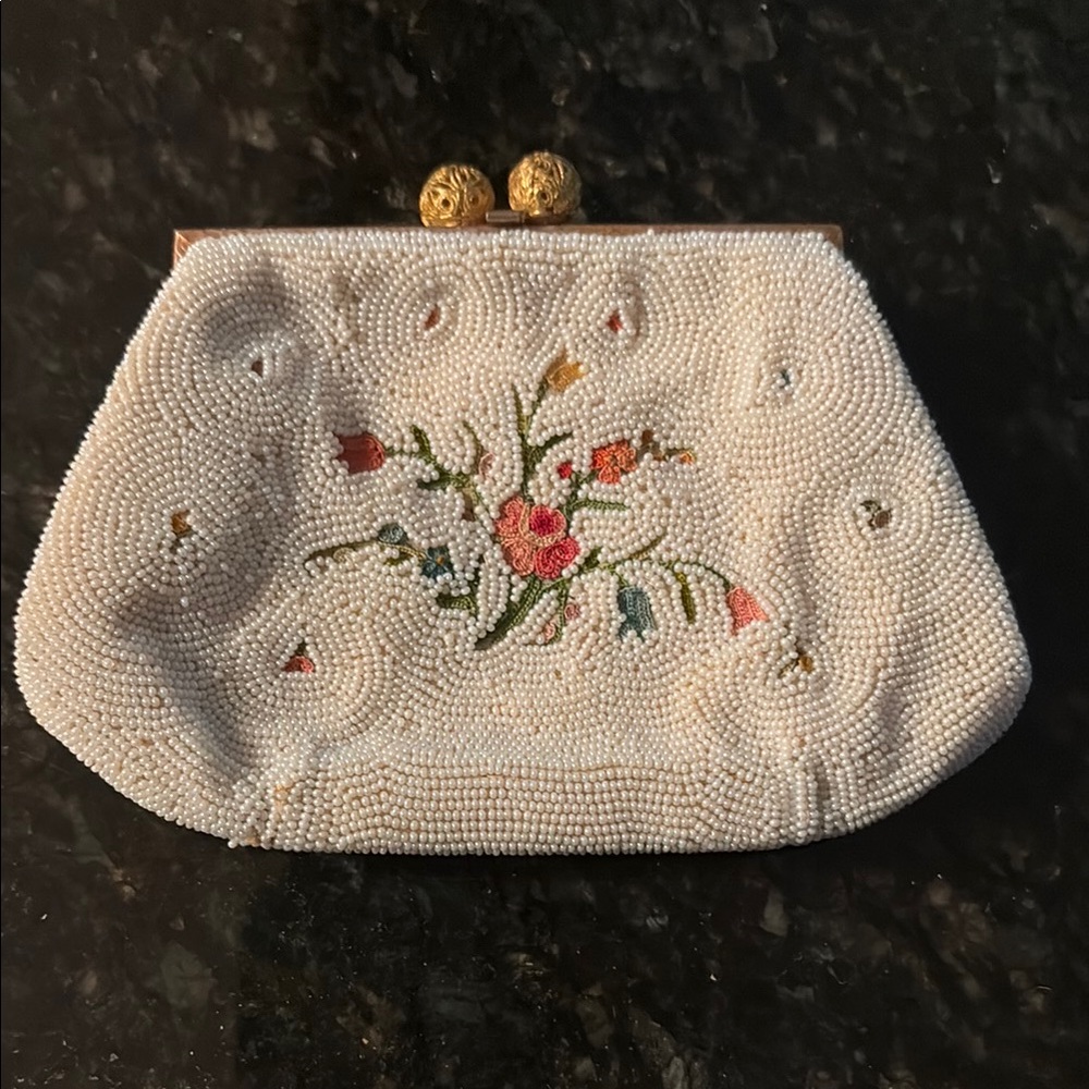Petite Very Elegant Freddy Vintage Floral Beaded Clutch Made in Paris